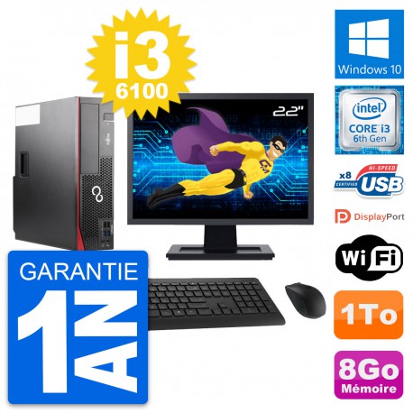 PC Fujitsu D556 DT Ecran 22" Intel i3-6100 RAM 8Go Disque 1To Windows 10 Wifi