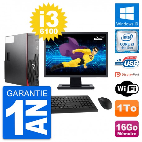 PC Fujitsu D556 DT Ecran 22" Intel i3-6100 RAM 16Go Disque 1To Windows 10 Wifi