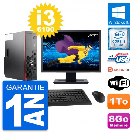 PC Fujitsu D556 DT Ecran 27" Intel i3-6100 RAM 8Go Disque 1To Windows 10 Wifi