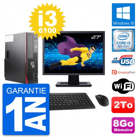 PC Fujitsu D556 DT Ecran 27" Intel i3-6100 RAM 8Go Disque 2To Windows 10 Wifi