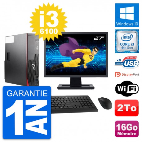 PC Fujitsu D556 DT Ecran 27" Intel i3-6100 RAM 16Go Disque 2To Windows 10 Wifi