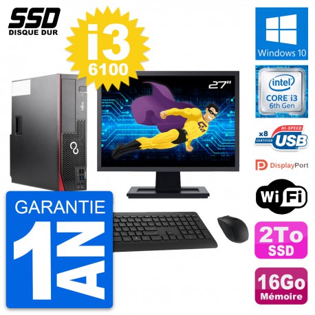 PC Fujitsu D556 DT Ecran 27" Intel Core i3-6100 RAM 16Go SSD 2To Windows 10 Wifi