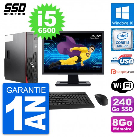 PC Fujitsu D556 DT Ecran 22" Intel i5-6500 RAM 8Go SSD 240Go Windows 10 Wifi