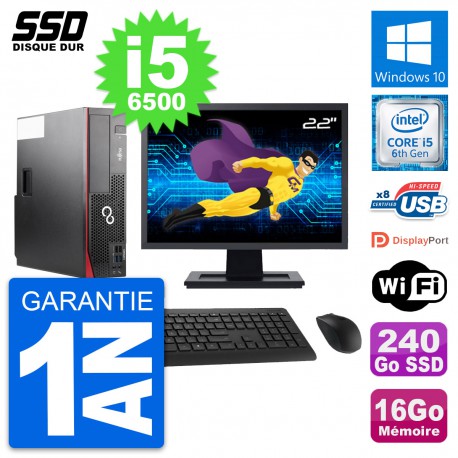 PC Fujitsu D556 DT Ecran 22" Intel i5-6500 RAM 16Go SSD 240Go Windows 10 Wifi