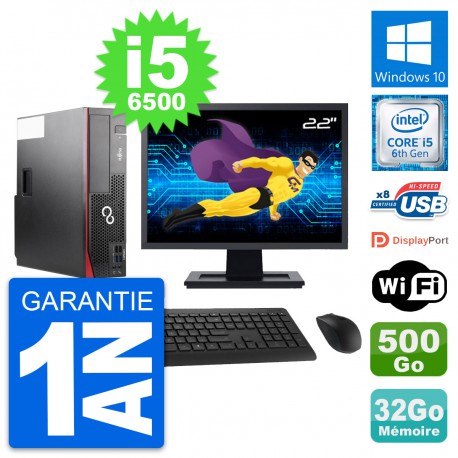 PC Fujitsu D556 DT Ecran 22" Intel i5-6500 RAM 32Go Disque 500Go Windows 10 Wifi