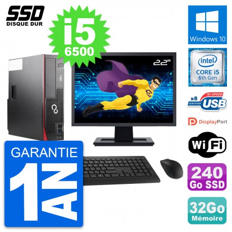 PC Fujitsu D556 DT Ecran 22" Intel i5-6500 RAM 32Go SSD 240Go Windows 10 Wifi