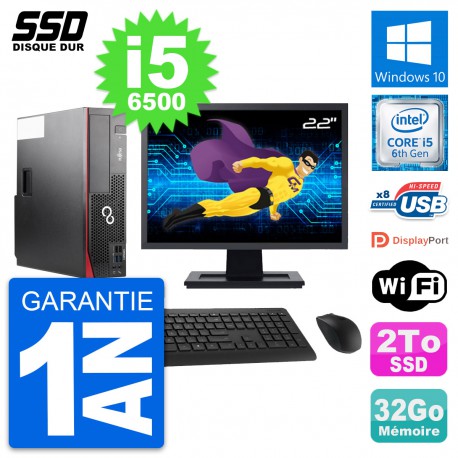 PC Fujitsu D556 DT Ecran 22" Intel Core i5-6500 RAM 32Go SSD 2To Windows 10 Wifi