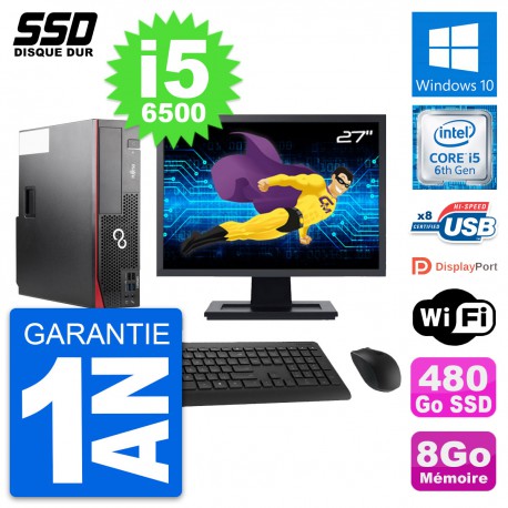 PC Fujitsu D556 DT Ecran 27" Intel i5-6500 RAM 8Go SSD 480Go Windows 10 Wifi