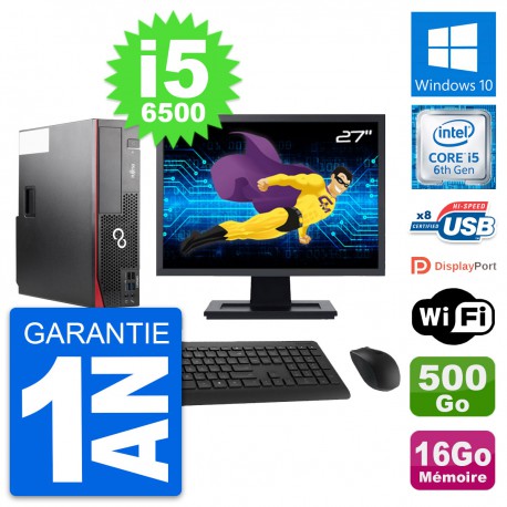 PC Fujitsu D556 DT Ecran 27" Intel i5-6500 RAM 16Go Disque 500Go Windows 10 Wifi