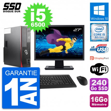 PC Fujitsu D556 DT Ecran 27" Intel i5-6500 RAM 16Go SSD 240Go Windows 10 Wifi