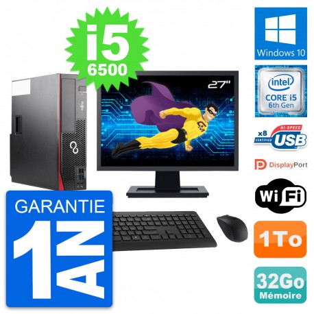 PC Fujitsu D556 DT Ecran 27" Intel i5-6500 RAM 32Go Disque 1To Windows 10 Wifi