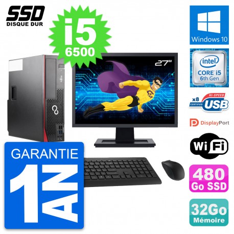PC Fujitsu D556 DT Ecran 27" Intel i5-6500 RAM 32Go SSD 480Go Windows 10 Wifi