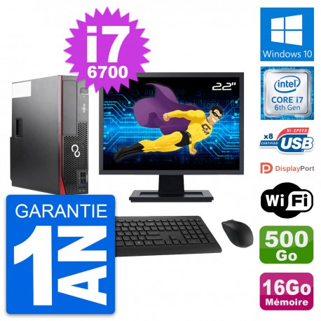 PC Fujitsu D556 DT Ecran 22" Intel i7-6700 RAM 16Go Disque 500Go Windows 10 Wifi
