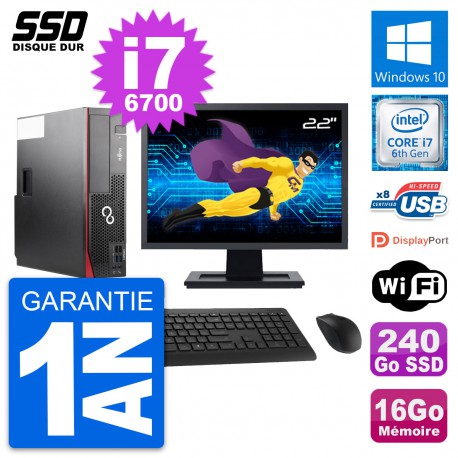 PC Fujitsu D556 DT Ecran 22" Intel i7-6700 RAM 16Go SSD 240Go Windows 10 Wifi