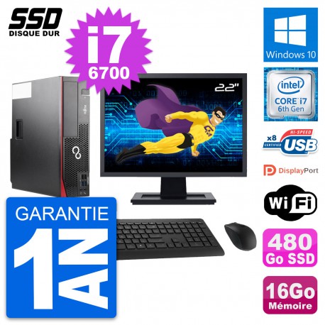 PC Fujitsu D556 DT Ecran 22" Intel i7-6700 RAM 16Go SSD 480Go Windows 10 Wifi