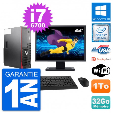 PC Fujitsu D556 DT Ecran 22" Intel i7-6700 RAM 32Go Disque 1To Windows 10 Wifi