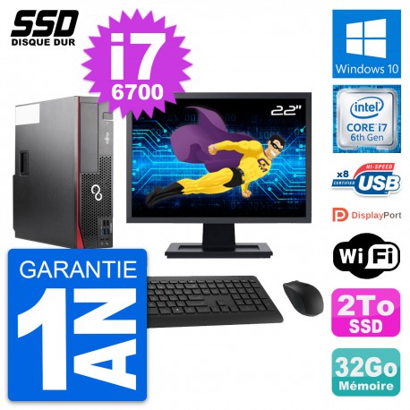 PC Fujitsu D556 DT Ecran 22" Intel Core i7-6700 RAM 32Go SSD 2To Windows 10 Wifi