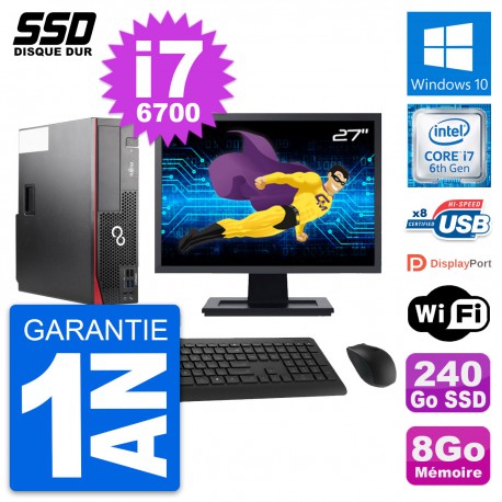 PC Fujitsu D556 DT Ecran 27" Intel i7-6700 RAM 8Go SSD 240Go Windows 10 Wifi