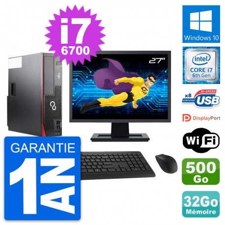 PC Fujitsu D556 DT Ecran 27" Intel i7-6700 RAM 32Go Disque 500Go Windows 10 Wifi