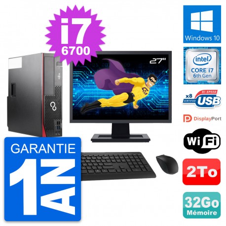 PC Fujitsu D556 DT Ecran 27" Intel i7-6700 RAM 32Go Disque 2To Windows 10 Wifi