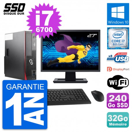 PC Fujitsu D556 DT Ecran 27" Intel i7-6700 RAM 32Go SSD 240Go Windows 10 Wifi