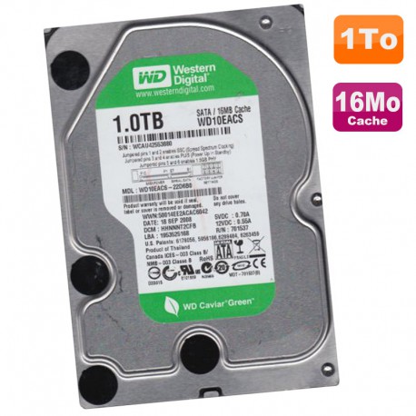 Disque Dur 1To Western Digital WD10EACS-22D6B0 3.5" SATA Caviar Green 7200 16Mo