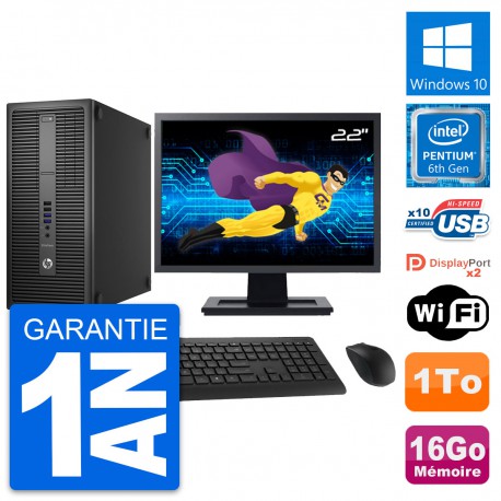 PC Tour HP 800 G2 Ecran 22" Intel G4400 RAM 16Go Disque Dur 1To Windows 10 Wifi