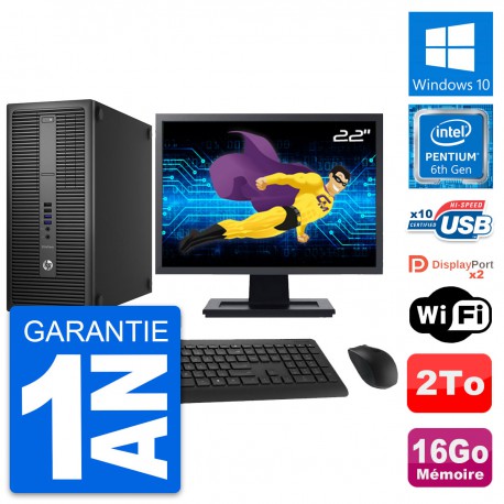 PC Tour HP 800 G2 Ecran 22" Intel G4400 RAM 16Go Disque Dur 2To Windows 10 Wifi