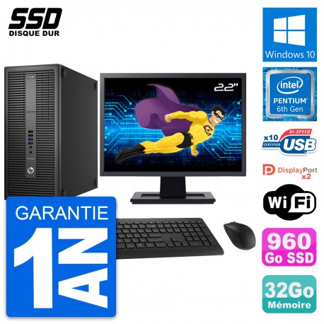 PC Tour HP EliteDesk 800 G2 Ecran 22" G4400 RAM 32Go SSD 960Go Windows 10 Wifi
