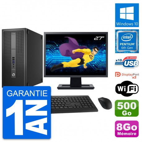 PC Tour HP 800 G2 Ecran 27" Intel G4400 RAM 8Go Disque 500Go Windows 10 Wifi