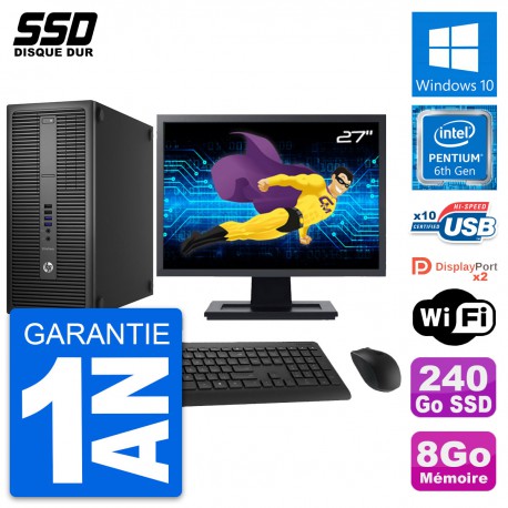 PC Tour HP EliteDesk 800 G2 Ecran 27" G4400 RAM 8Go SSD 240Go Windows 10 Wifi