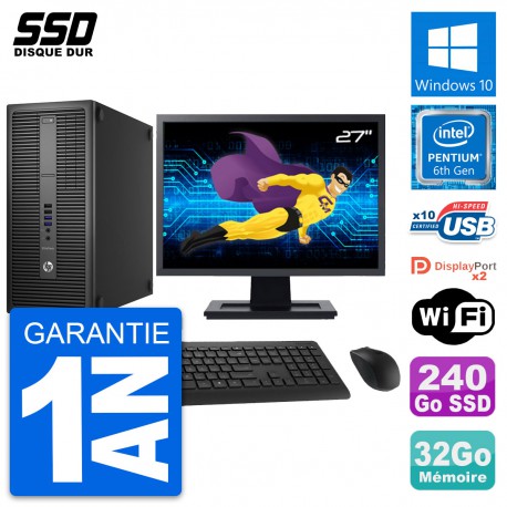 PC Tour HP EliteDesk 800 G2 Ecran 27" G4400 RAM 32Go SSD 240Go Windows 10 Wifi