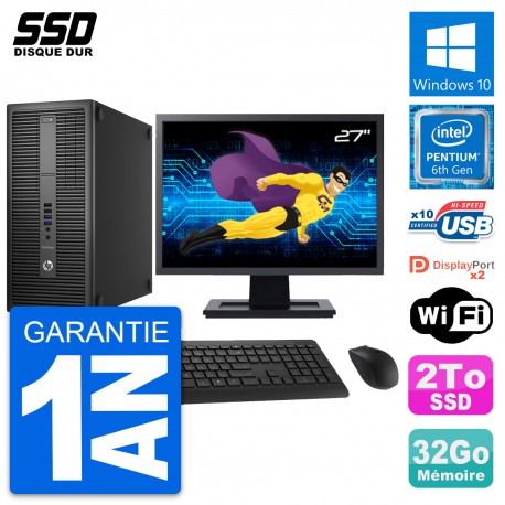 PC Tour HP EliteDesk 800 G2 Ecran 27" G4400 RAM 32Go SSD 2To Windows 10 Wifi