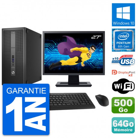 PC Tour HP 800 G2 Ecran 27" Intel G4400 RAM 64Go Disque 500Go Windows 10 Wifi
