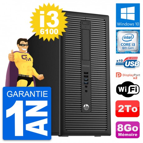 PC Tour HP EliteDesk 800 G2 Intel i3-6100 RAM 8Go Disque Dur 2To Windows 10 Wifi