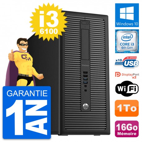 PC Tour HP EliteDesk 800 G2 Intel i3-6100 RAM 16Go Disque Dur 1To Windows 10 Wifi
