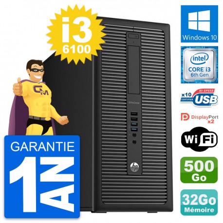 PC Tour HP EliteDesk 800 G2 Intel i3-6100 RAM 32Go Disque 500Go Windows 10 Wifi