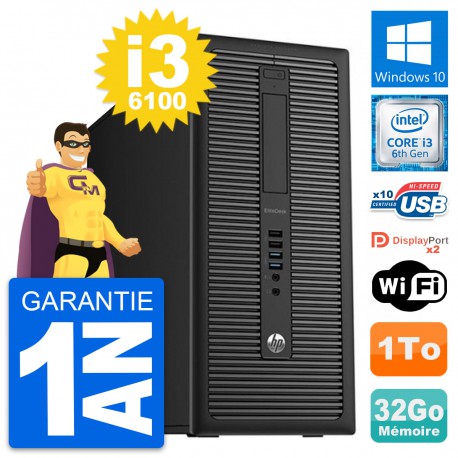 PC Tour HP EliteDesk 800 G2 Intel i3-6100 RAM 32Go Disque Dur 1To Windows 10 Wifi