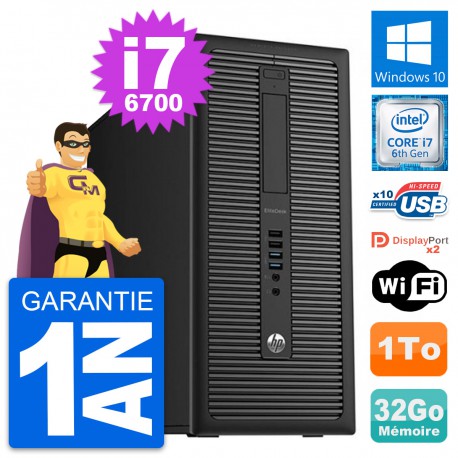 PC Tour HP EliteDesk 800 G2 Intel i7-6700 RAM 32Go Disque Dur 1To Windows 10 Wifi