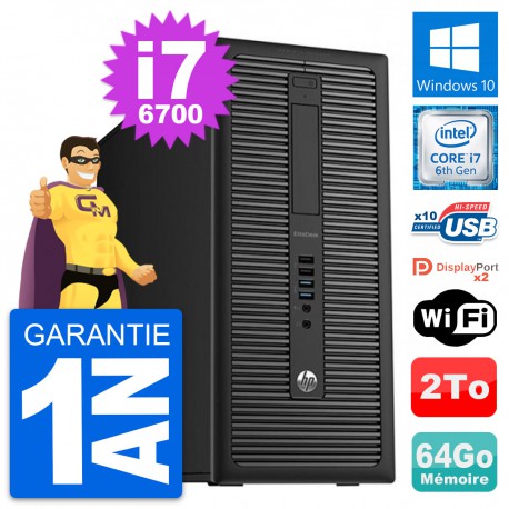 PC Tour HP EliteDesk 800 G2 Intel i7-6700 RAM 64Go Disque Dur 2To Windows 10 Wifi