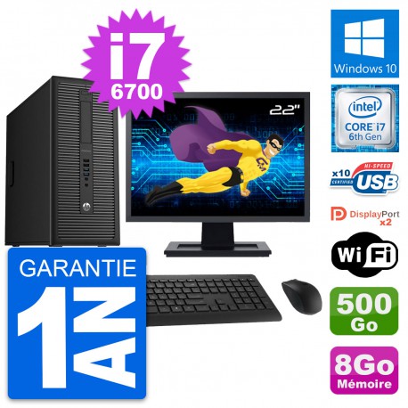 PC Tour HP 800 G2 Ecran 22" Intel i7-6700 RAM 8Go Disque Dur 500Go Windows 10 Wifi