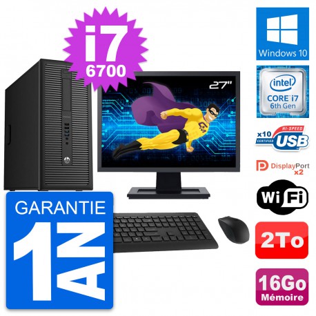 PC Tour HP 800 G2 Ecran 27" Intel i7-6700 RAM 16Go Disque Dur 2To Windows 10 Wifi