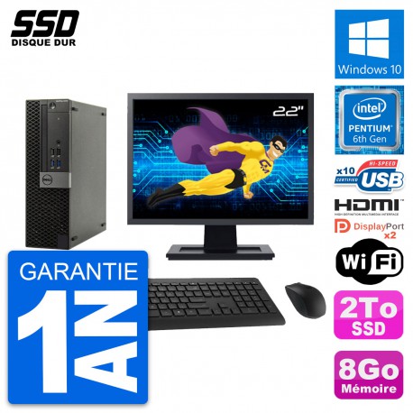PC Dell OptiPlex 5040 SFF Ecran 22" G4400 RAM 8Go SSD 2To HDMI Windows 10 Wifi