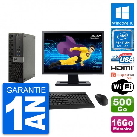 PC Dell 5040 SFF Ecran 22" G4400 RAM 16Go Disque Dur 500Go HDMI Windows 10 Wifi