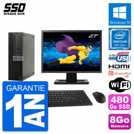 PC Dell OptiPlex 5040 SFF Ecran 27" G4400 RAM 8Go SSD 480Go HDMI Windows 10 Wifi