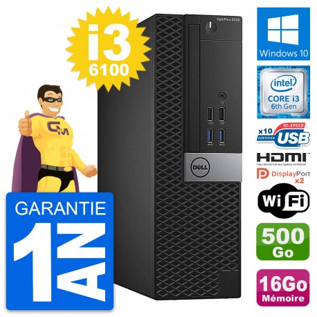 PC Dell 5040 SFF Intel Core i3-6100 RAM 16Go Disque 500Go HDMI Windows 10 Wifi