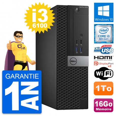 PC Dell OptiPlex 5040 SFF Intel i3-6100 RAM 16Go Disque 1To HDMI Windows 10 Wifi