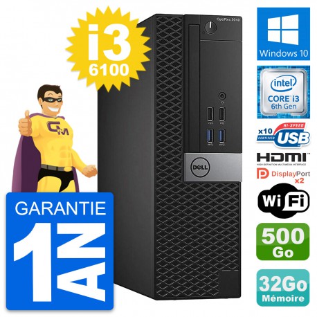 PC Dell 5040 SFF Intel Core i3-6100 RAM 32Go Disque 500Go HDMI Windows 10 Wifi