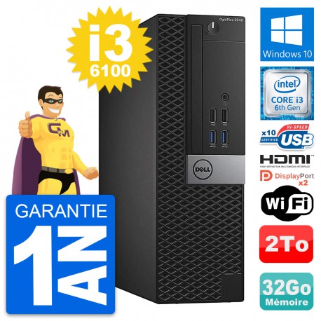 PC Dell OptiPlex 5040 SFF Intel i3-6100 RAM 32Go Disque 2To HDMI Windows 10 Wifi