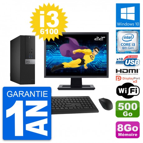 PC Dell 5040 SFF Ecran 22" i3-6100 RAM 8Go Disque Dur 500Go HDMI Windows 10 Wifi